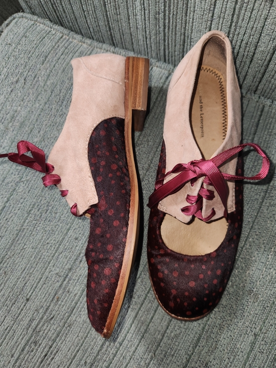 Pilcro and the Letterpress Shoes - 🍉Pilcro and the Letterpress Blush and Burgundy Polka Dot Lace-Up Flats